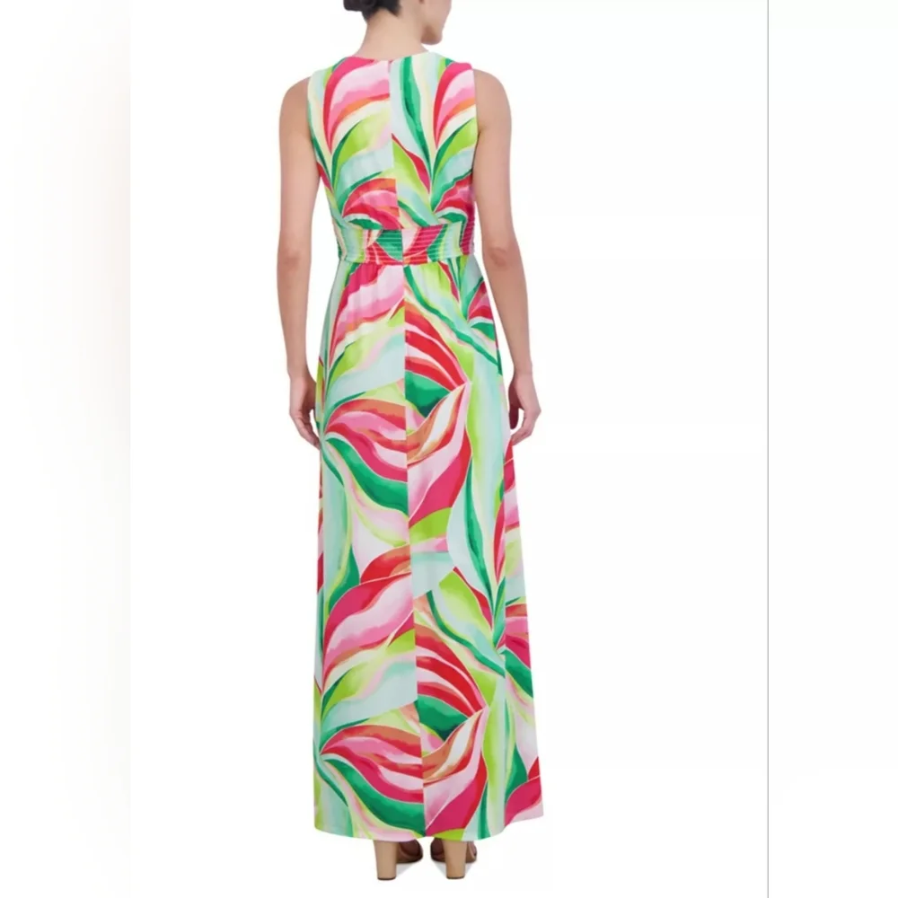 Jessica Howard NWT Vibrant Red/Green Sleeveless V-Neck Maxi Dress Size 10 - Picture 3 of 5